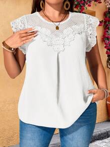 EMERY ROSE Plus Size Women Water-Soluble Lace Tunic Tops Dressy Blouses , Vacation Summer - White - View 6