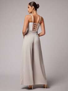 Silquee Women's Solid Light Cardigan Belt Pocket Pleated Pants Wide Leg Pants High Waist Pants Lace-Up Pants Pleated Pants Suit Pants Casual Suit Woven Office Teacher Autumn Women's Autumn Office Suit Pants - Khaki - View 2