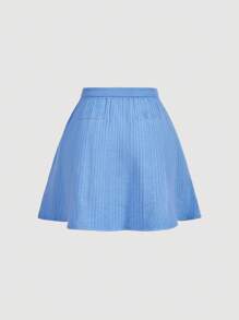 SHEIN MOD Women's Blue Contrast-Color Trim Knitted Shirt & Skirt Set, Vintage Look