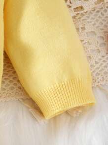 SHEIN Bộ đồ liền thân dài tay cổ lọ dệt kim cho bé gái, bộ đồ liền thân không chân, ấm áp và thoải mái, thiết kế nơ thanh lịch, phù hợp cho mùa thu/đông, màu vàng/vàng nhạt, đa năng cho hàng ngày, trong nhà, ngoài trời và du lịch - Màu vàng - Xem 7