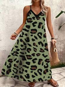 EMERY ROSE Vestido de verano informal sin mangas con estampado de leopardo para tallas grandes - Multicolor - Ver 4