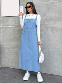 EURMUSE ROBE EN JEAN LONGUE POUR FEMMES AVEC DÉTAILS DE POCHE