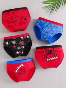 Set de 5 calzoncillos tipo bóxer de algodón con estampado de araña, transpirables, para niños pequeños