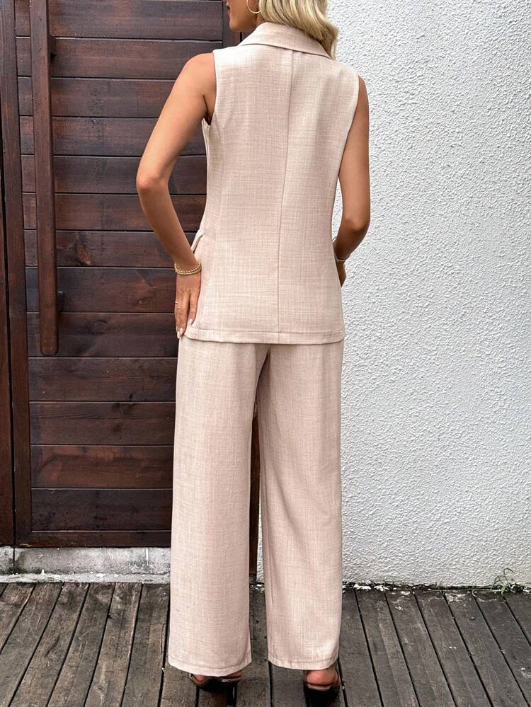 Ensemble pantalon et gilet de couleur unie pour femme