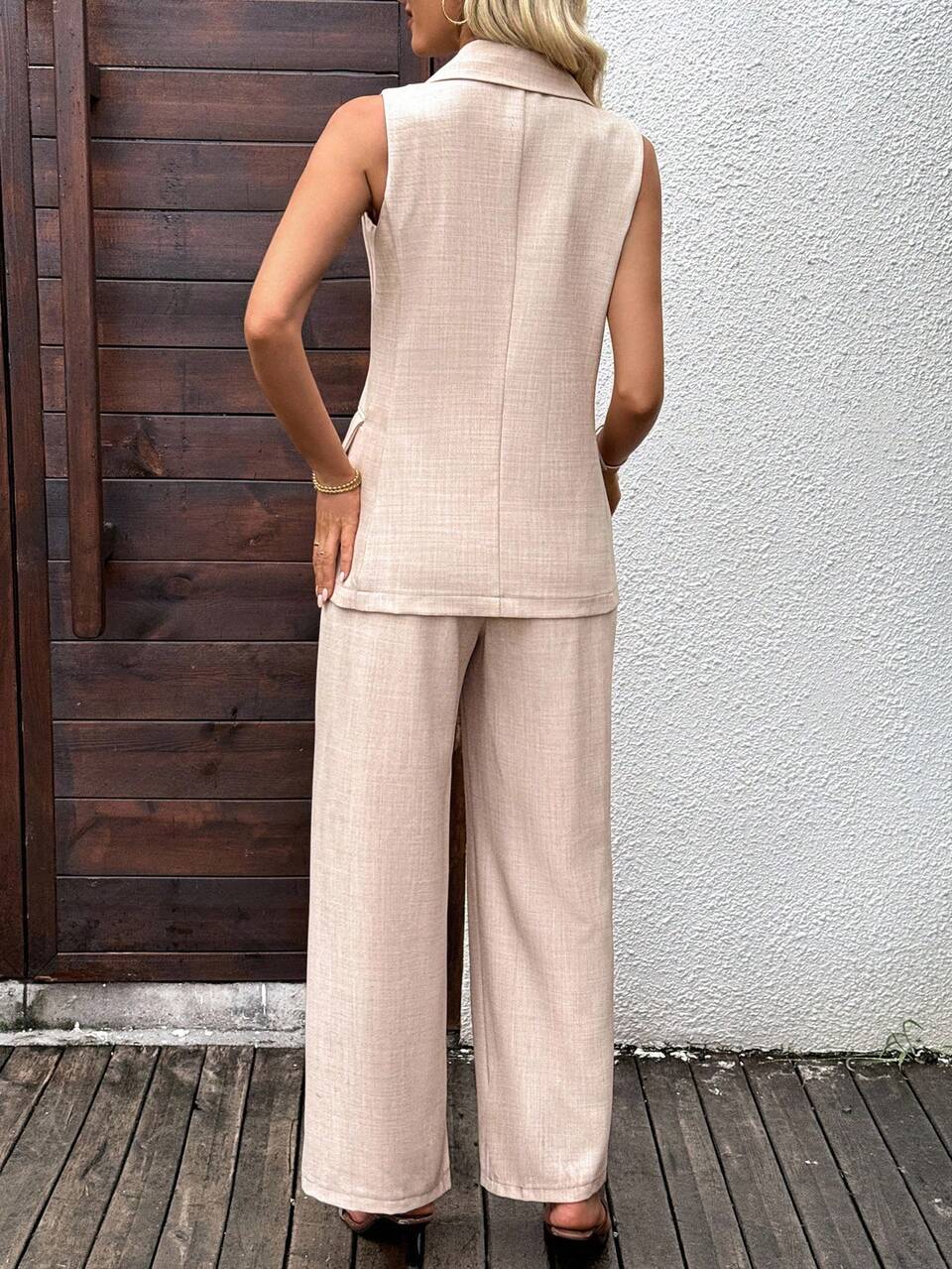 Women Summer Dusty Pink Linen Pant Suit,Elegant Business Corporate Office Outfits,Solid Vest & Pants Blazer Set,Lapel Two Piece Suit For Women