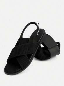 女士时尚舒适平底凉鞋 - 黑色 - 查看 5