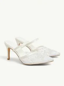 CUCCOO CHICEST 女士尖头高跟蕾丝网白色带镂空后跟派对婚鞋 - 白色 - 查看 4