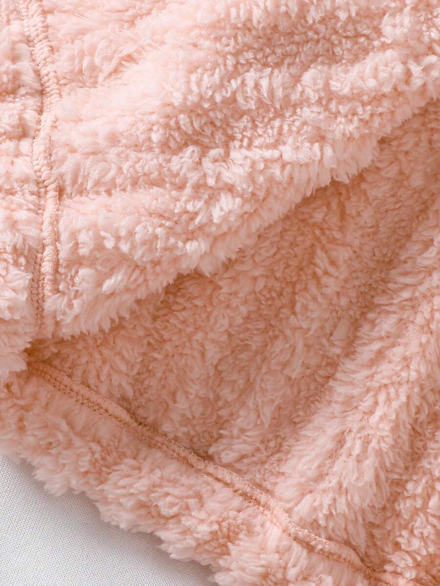 SHEIN معطف طويل بكم طفلة صغيرة شائع الاستخدام ذو ملمس النسيج السميك بتصميم ثلاثي الأبعاد على شكل كرات فراء ، مناسب لارتداء اليومي في فصل الخريف والشتاء - وردي - مشاهدة 1