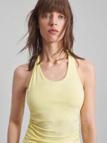 Ontre 2025 Sommer & Herbst Damen Lässig einfarbiges Trägertop mit Rückenausschnitt, enge Passform, elegantes ärmelloses Shirt für Musikfestivals, Partys, Basics, Schulterfreie Bluse, Business Lässig