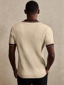 Manfinity Homme 休闲宽松简约撞色短袖男士针织上衣 - 杏色 - 查看 3