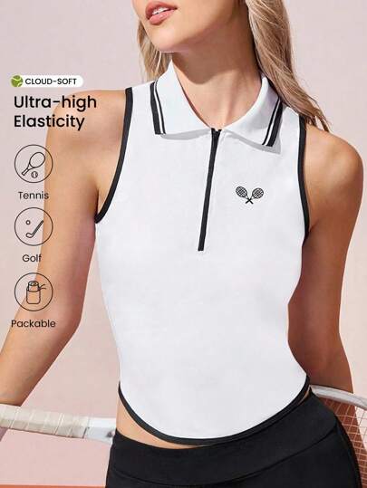 CourtClass Dam Ärmlös sportpikétröja med kontrastdetaljer
