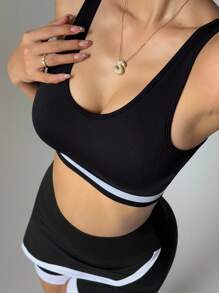 Slayform 女士拼色工字背运动瑜伽文胸 - 黑色 - 查看 7