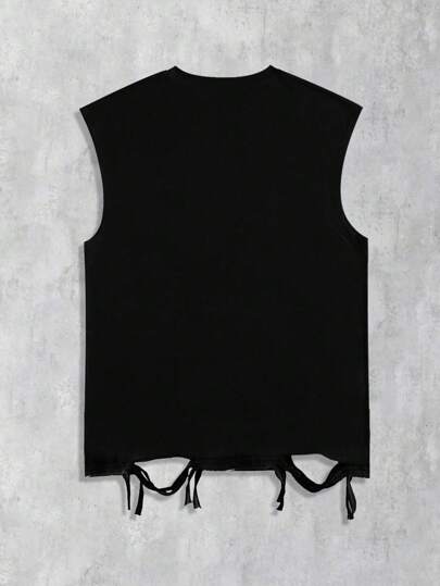 Street Life Débardeur vintage streetwear pour hommes, déchiré, imprimé astronaute, col rond, style années 2000