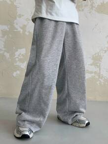 SHEIN 1 件青少年男孩休闲运动学院直筒宽松灰色长裤适合返校适合生日派对、晚会、表演、婚礼、洗礼、开幕式日常适合日常使用适合上学适合旅行适合运动适合春夏季节灰色裤子