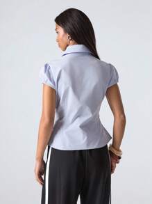 LYSMO Camisa casual de mujer con mangas dolman, cremallera en la solapa y fruncido