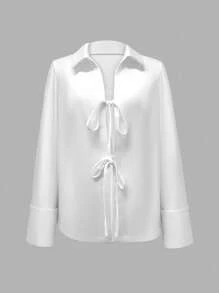 INAWLY Women's Solid Color Twisted Casual Long Sleeve Regular Jacket - White - View 3