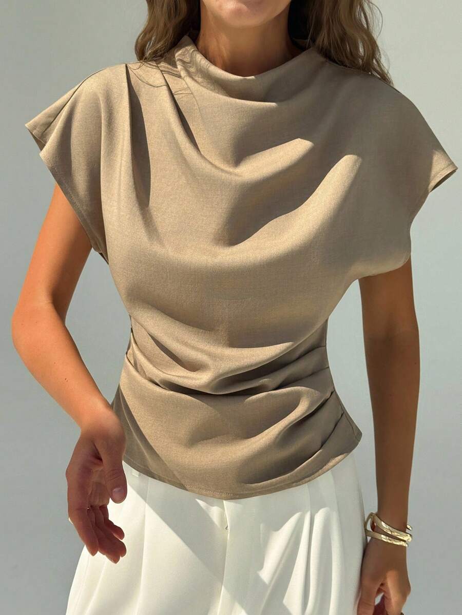 Aloruh Women's Solid Color Batwing Short Sleeve Fashion Blouse