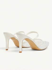 CUCCOO CHICEST 女士尖头高跟蕾丝网白色带镂空后跟派对婚鞋 - 白色 - 查看 12