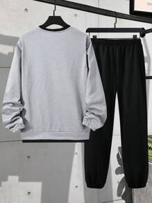 2pcs/Set Men & Teenage Boys Casual Round Neck Sweatshirt & Sports Outfit Set, Spring/Autumn Fall Winter