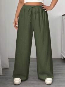 SHEIN EZwear Vestido largo de lino informal y holgado con cordón para tallas grandes