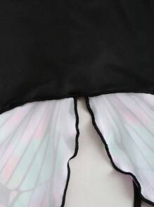 EgrlEra 女式甜心领蝴蝶结点缀喇叭袖荷叶边下摆 T 恤（随机颜色抽绳）Y2K 服装图案 T 恤女式上衣