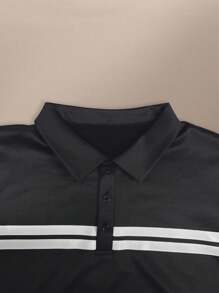 Manfinity Dauomo Men's Casual Contrast Stripe Short Sleeve Polo Shirt, Summer - Black - View 3