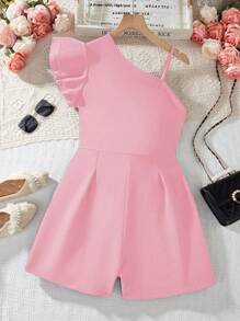 1pc Teen GirlOblique Shoulder Romper Playsuit, Casual Jumpsuit For Summer
