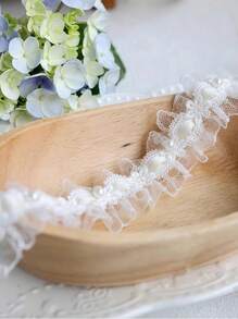 优质 1 码（36 英寸）缎带，带蕾丝花和珍珠装饰 - 复古饰边，适用于连衣裙、新娘头饰、DIY 工艺品、礼品包装、裙边和服装配饰 - 彩色 - 查看 6