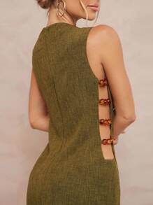 Lumalex Abito mini a-line smanicato con scollo a v, arricciato in vita con decorazioni di perline