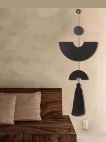 ROMWE Goth 1pc Wood Chips Round Light Luxury Bohemian Decorative Pendants,Living Room Room Wall Decoration, Pendant, Semi-Circular Disc Geometric Fringed Home Wood Products, Holiday Gift Pendant,Home Decor