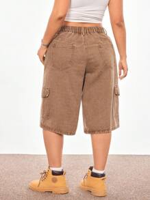 SHEIN ICON Vaqueros tipo cargo azul lavado de corte relajado con bolsillos grandes