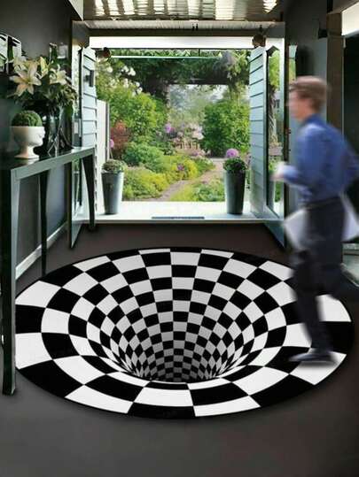 Grunge Punk 1 Tappeto circolare 3D, tappeto rotondo a illusione 3D in bianco e nero a reticolo a vortice, tappeto da ingresso, tappeto per soggiorno, tappeto con illusione, decorazione per feste, decorazione per la casa