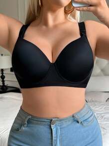 SHEIN 1 chiếc áo ngực liền mạch có lót nhẹ, mềm mại, có thể điều chỉnh cho vòng một lớn, cỡ lớn - màu đen - Xem 5