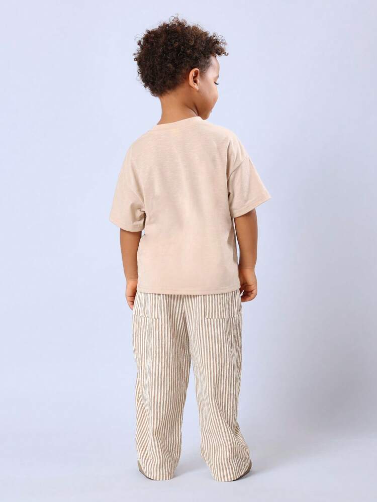 Casual Pocket T-Shirt And Striped Pants Co-Ord Set