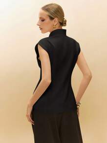 Poéselle Women's Elegant Commuting Solid Color Double-Breasted Thin Blazer In Fall/Winter - Black - View 8