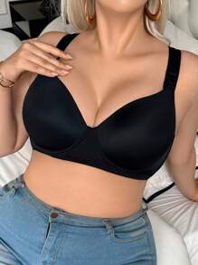 SHEIN 1 chiếc áo ngực liền mạch có lót nhẹ, mềm mại, có thể điều chỉnh cho vòng một lớn, cỡ lớn - màu đen - Xem 1