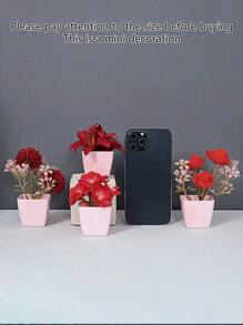 1 件/4 件仿迷你盆栽植物套装 - 塑料绿植装饰，适合现代家居、情人节桌面装饰、派对、情人节、生日毕业礼物 - 紅色 - 查看 9