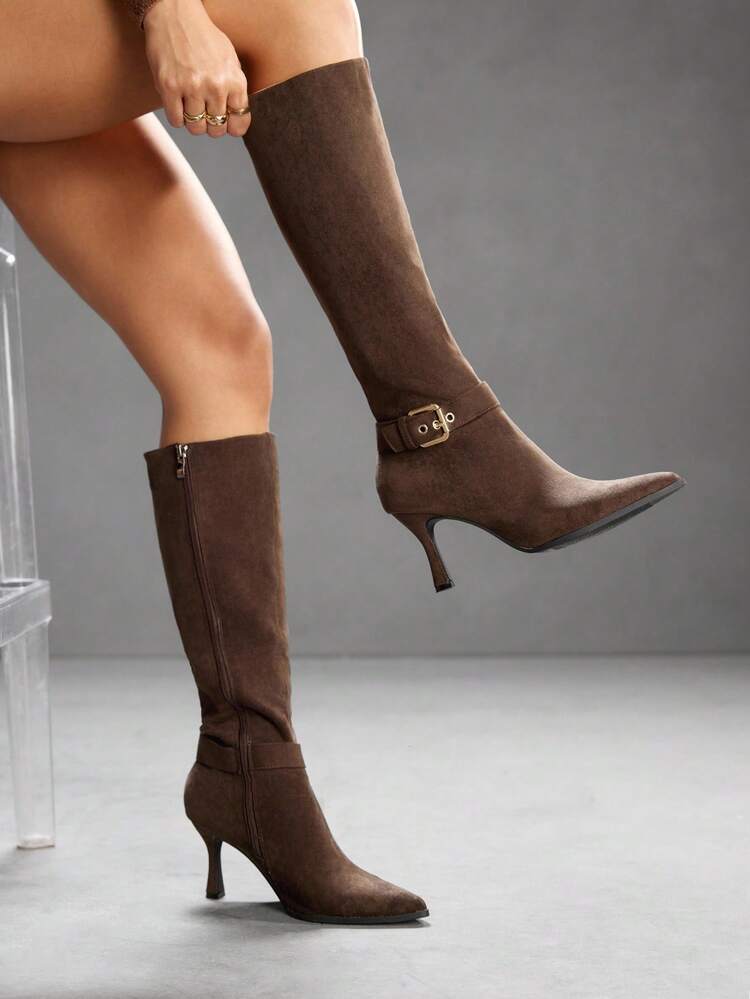 CUCCOO SZL Women's Pointed Toe Elastic Ankle Boots, Faux Suede Material, Slim Fitting, Soft Sole & Thin Heel, For Autumn/Winter For Christmas