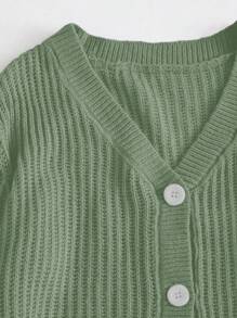 Cloudara Solid Button Front Bishop Sleeve Cardigan - Mint Green - View 4