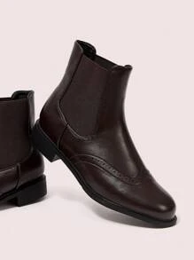 CUCCOO DOLLMOD 圆头弹力一脚蹬时尚英伦风格平底女靴，咖啡色正装靴，圆头厚底女式踝靴，短靴 - 咖啡棕 - 查看 3