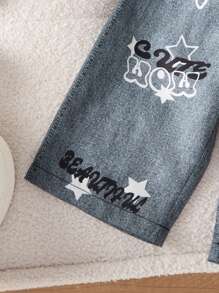 SHEIN 女宝宝秋冬新款时尚斜肩长袖卫衣和裤子两件套 - 黑色 - 查看 6