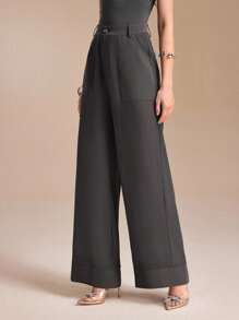 Barbara Mancini 深灰色透明雪纺高腰阔腿裤商务秋季基本款 - 深灰色 - 查看 1