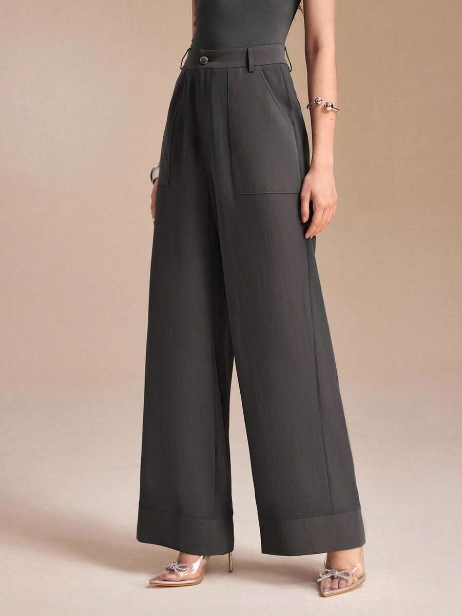 Barbara Mancini 深灰色透明雪纺高腰阔腿裤商务秋季基本款 - 深灰色 - 查看 1