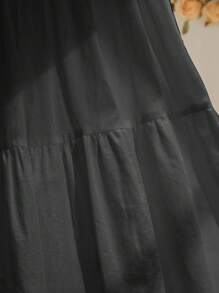 Mulvari 女式中长款松紧腰孔眼刺绣半身裙，春夏 - 黑色 - 查看 5