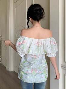 Modelyn 时尚浪漫假日新款刺绣白色女士衬衫 - 白色 - 查看 5