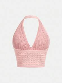 Girlism Áo len chui đầu không tay cổ chữ V họa tiết Intarsia màu hồng cho bé gái tuổi teen - Hồng - Xem 2