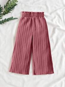 SHEIN Vintaside Kids Girls' Casual Elegant Sweet Loose Fit Wide Leg Striped Pink Heart Print Pants, Versatile For Spring, Summer, Autumn, Suitable For Vacation, Party, Daily Wear, School