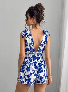 Momance 花卉印花无袖孕妇连体裤，休闲 - 藍白色 - 查看 2