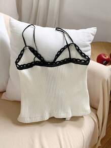 Comfortcana 女式撞色蕾丝边系带针织背心 - 黑與白 - 查看 2