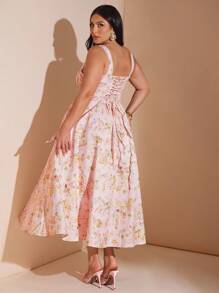 SHEIN BAE 女士大码服装 婚纱 伴娘服 迷你裙 派对服 约会服 节日服 大码女装 夏季 暑假 约会 旅行服 情人节 连衣裙 小碎花裙 野餐服 优雅连衣裙 女士夏季服装/春季服装/情人节服装/狂欢节/海滩度假服装，紧身胸衣裙 - 粉色 - 查看 2